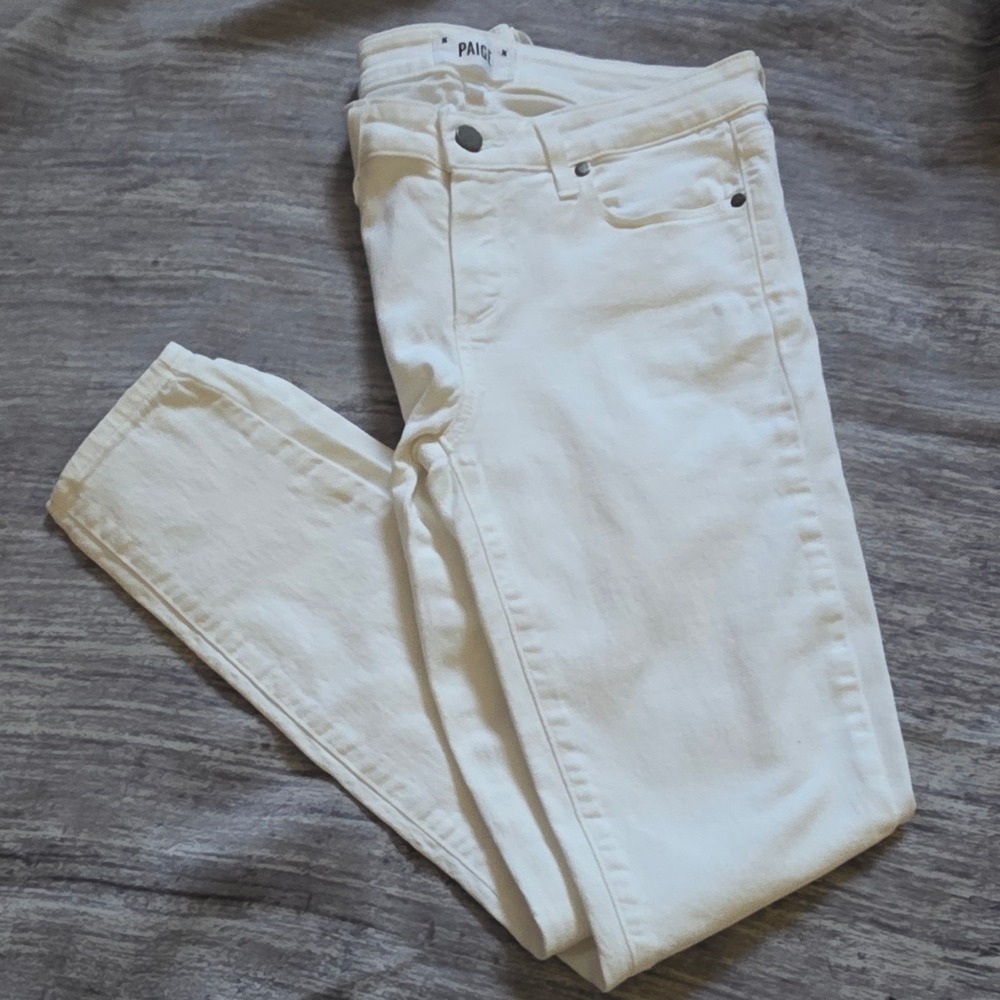 Paige Verdugo Ankle White Skinny Jeans Mid Rise Stretch Denim Size 29